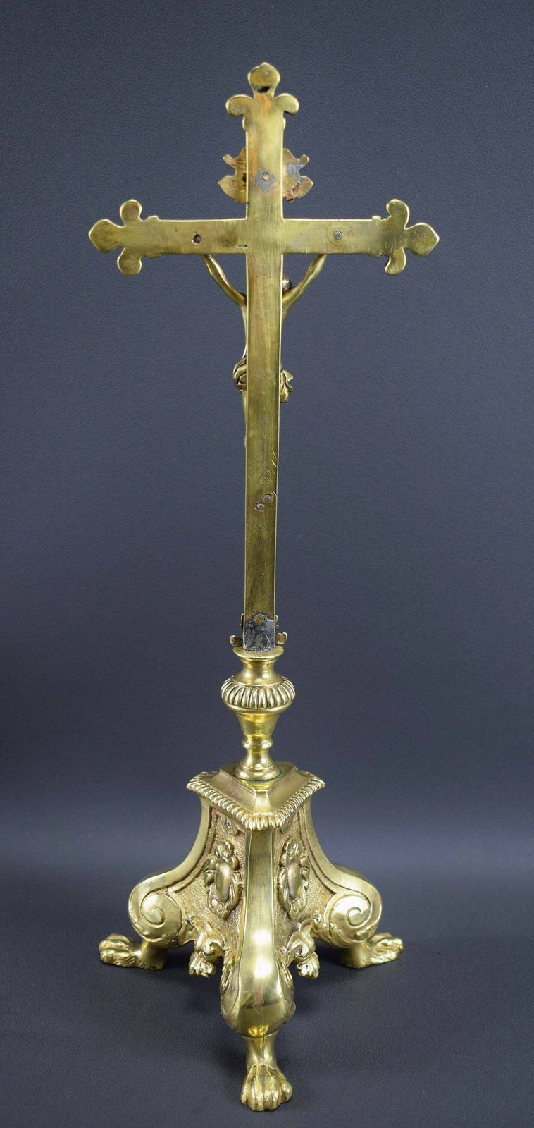 Antique French Ormolu Bronze Standing Cross, Crucifix Reliquary, Catholic Gift photo Art