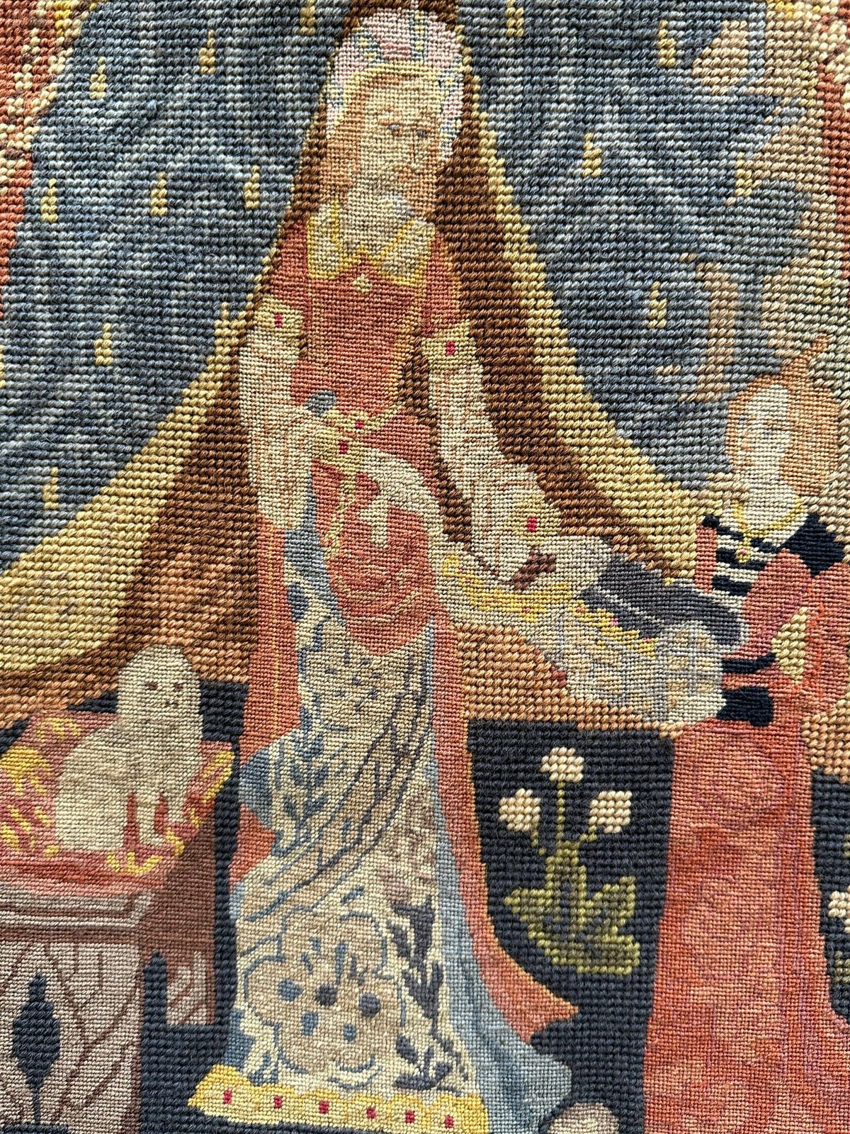 1950's Small Stitch Tapestry The Lady And The Unicorn " Mon Seul Desir" photo for sale