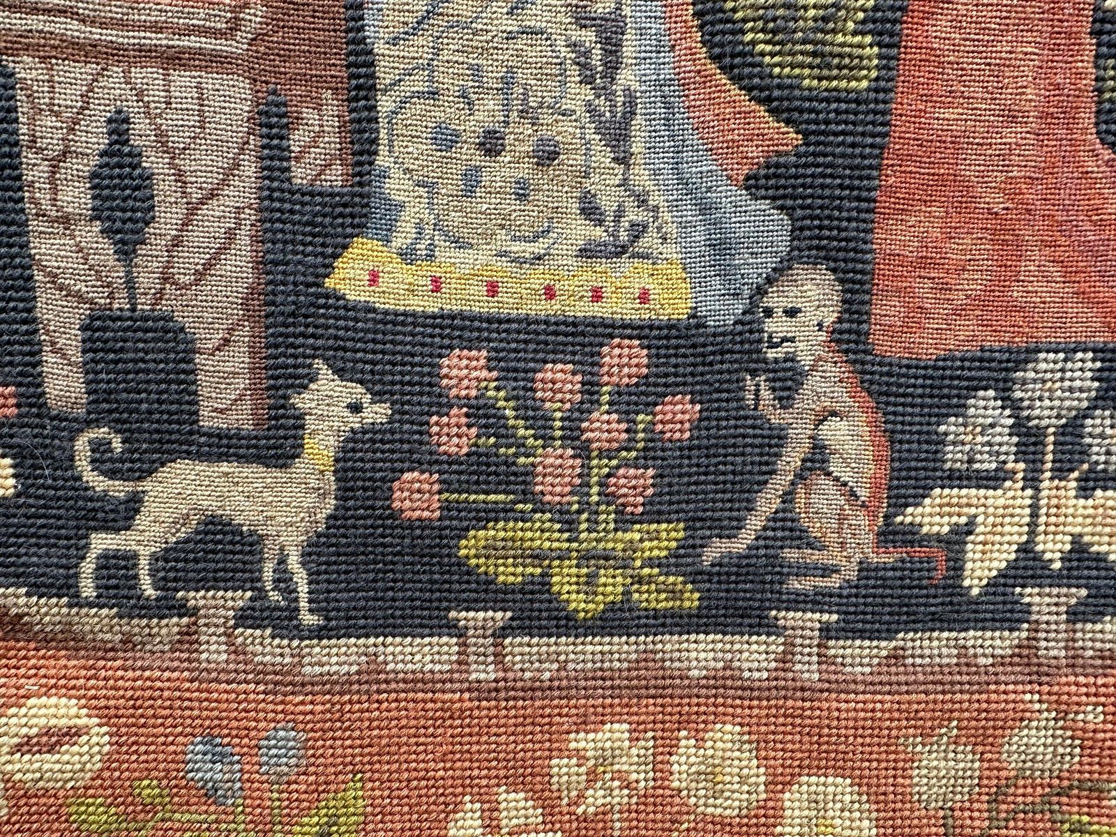 1950's Small Stitch Tapestry The Lady And The Unicorn " Mon Seul Desir" photo vinterior
