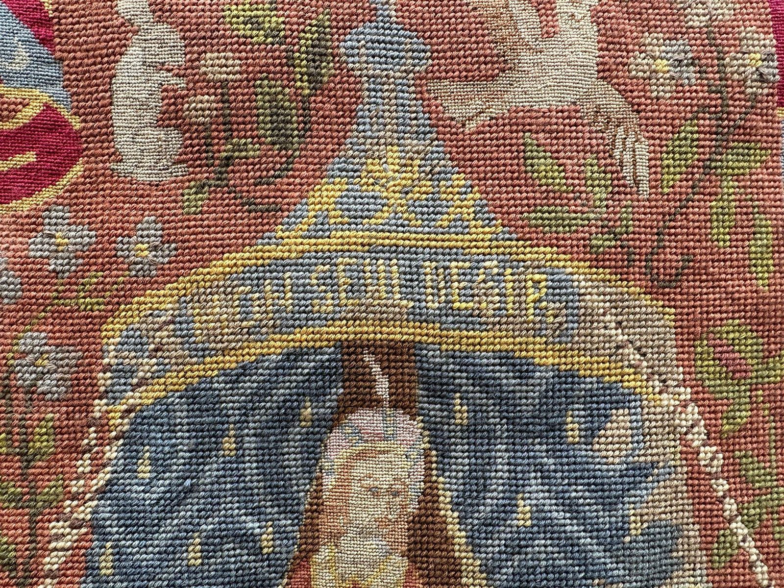 1950's Small Stitch Tapestry The Lady And The Unicorn " Mon Seul Desir" photo vintage
