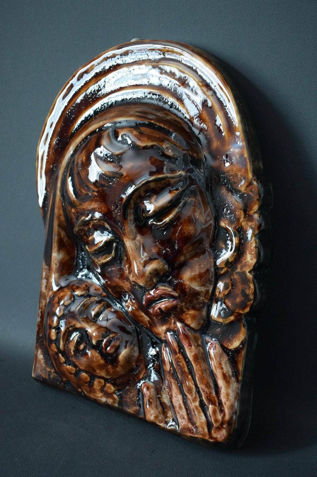 Religious Majolica Plaque Virgin With Child Aegitna Vallauris photo furniture