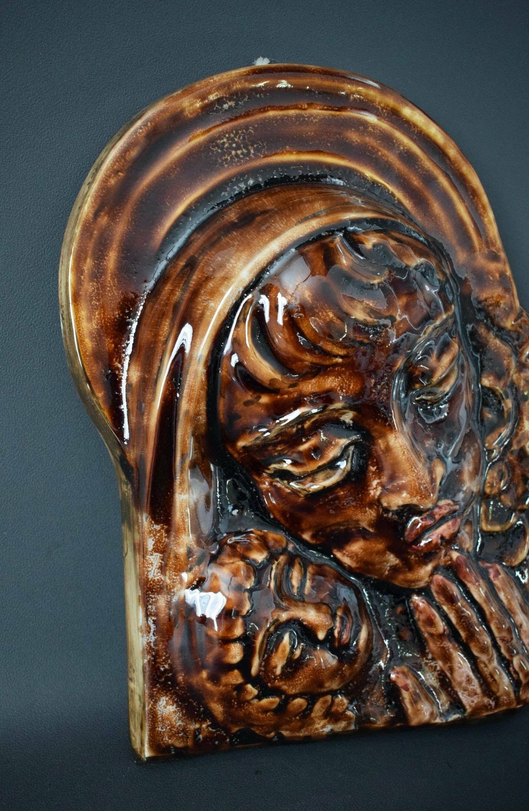 Religious Majolica Plaque Virgin With Child Aegitna Vallauris photo for sale