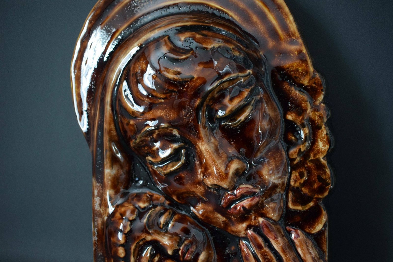 Religious Majolica Plaque Virgin With Child Aegitna Vallauris photo Art