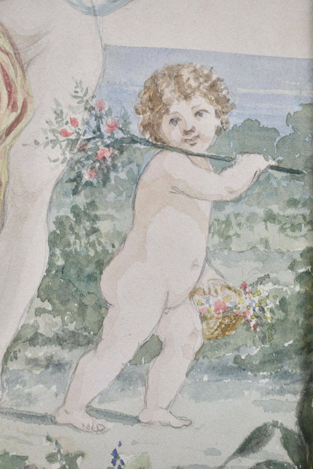 French Romantic Painting Watercolor Dancing Woman Child Nude photo 146.0