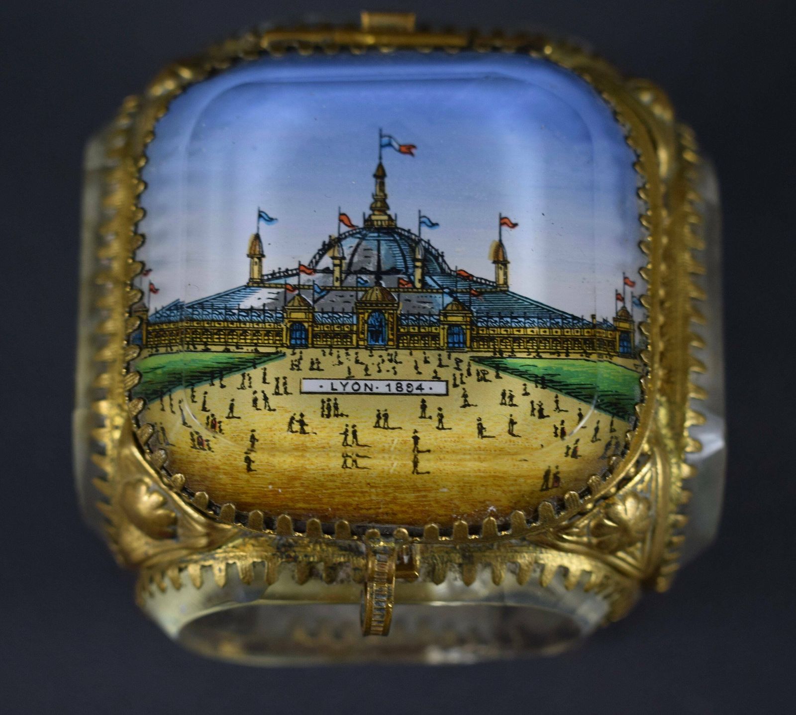 French Antique 19th.C Eglomise Casket Box Jewelry Case Souvenir Of Lyon photo furniture