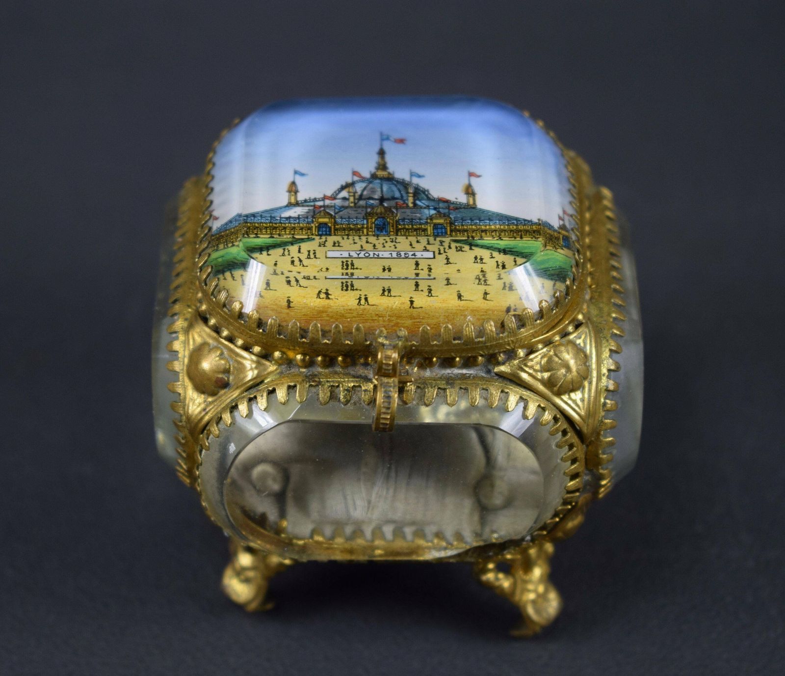 French Antique 19th.C Eglomise Casket Box Jewelry Case Souvenir Of Lyon photo for sale