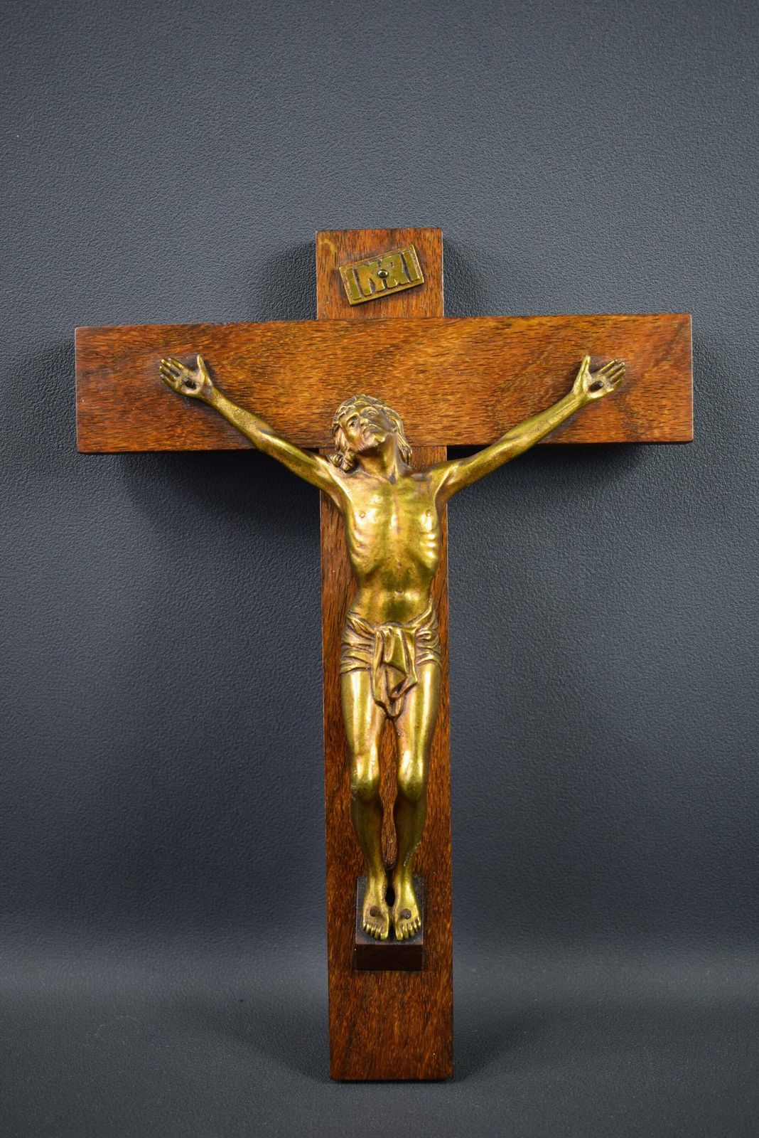 French Antique Large Wall Wood Gilt Bronze Cross Crucifix By Dorlia photo furniture
