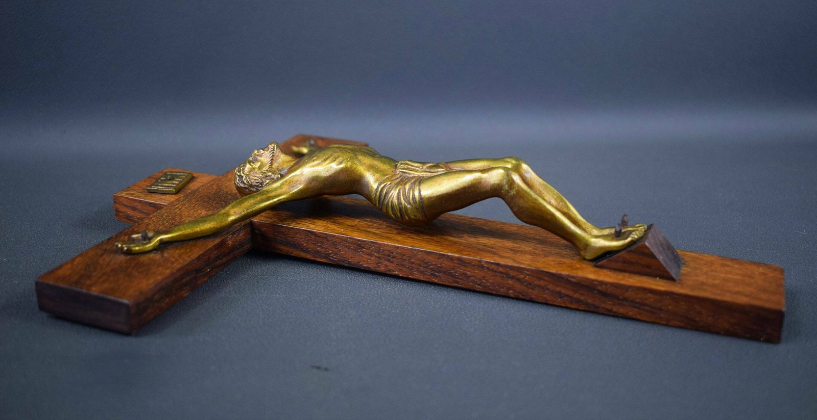 French Antique Large Wall Wood Gilt Bronze Cross Crucifix By Dorlia photo 186.0