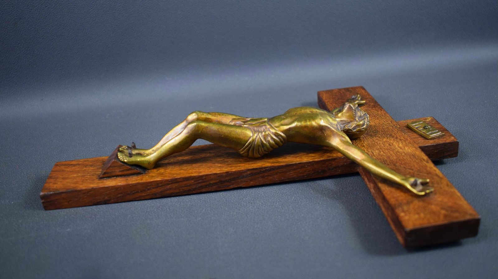 French Antique Large Wall Wood Gilt Bronze Cross Crucifix By Dorlia photo vinterior