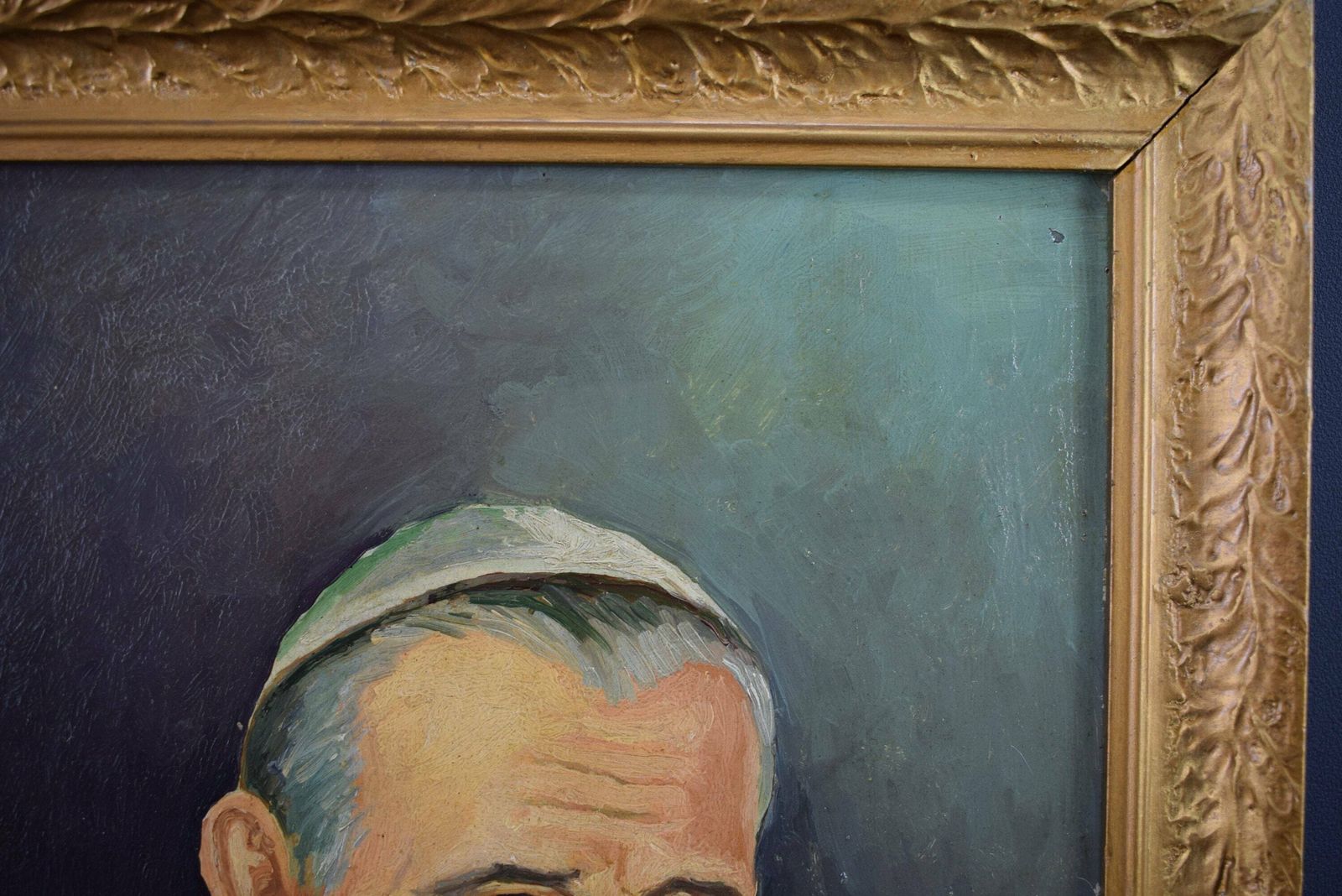 Pope John Paul II Portrait French Vintage Oil Painting On Panel photo Art