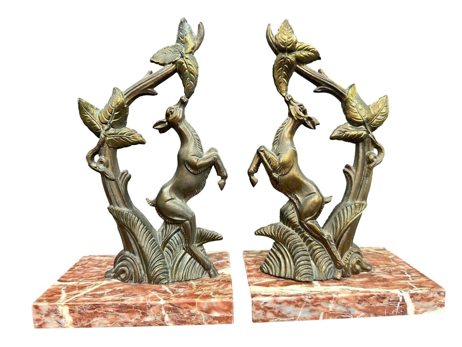 Vintage French Art Deco Pair Of Bookends Bambi Fawn Deer Statue Vera