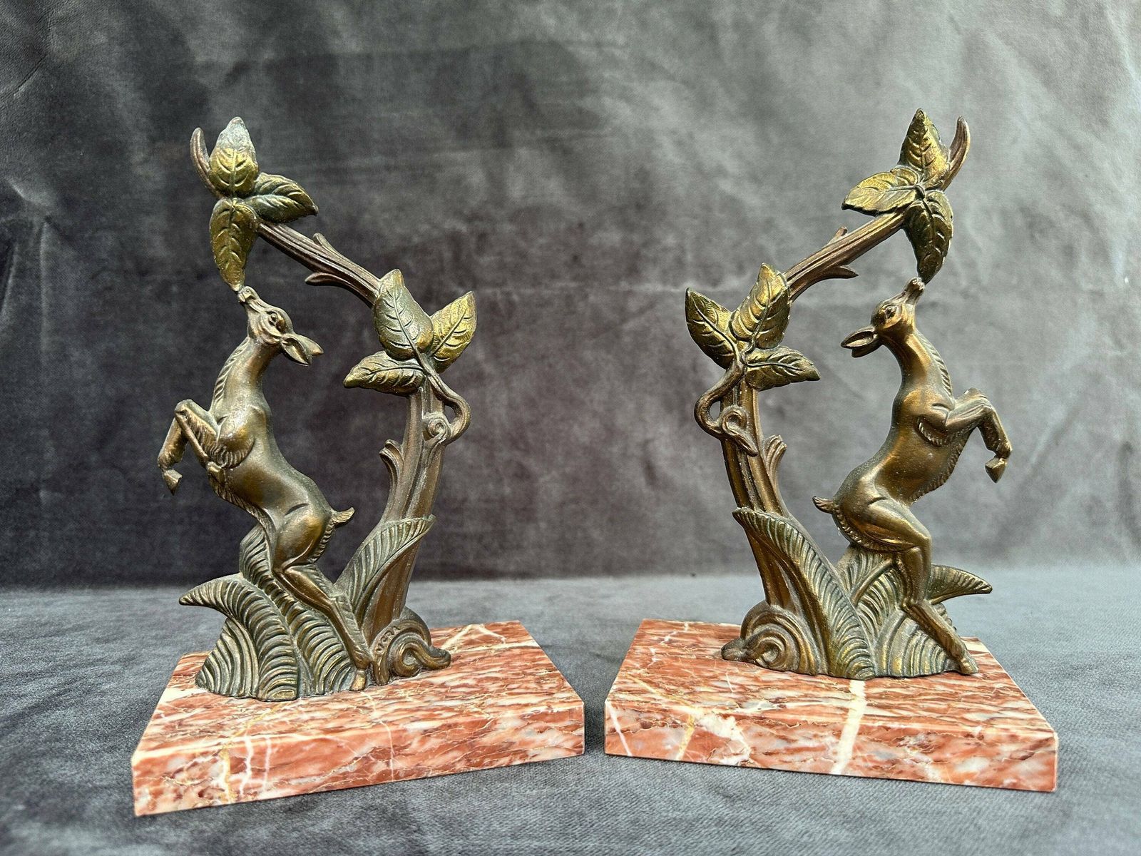 Vintage French Art Deco Pair Of Bookends Bambi Fawn Deer Statue Vera photo 169.0