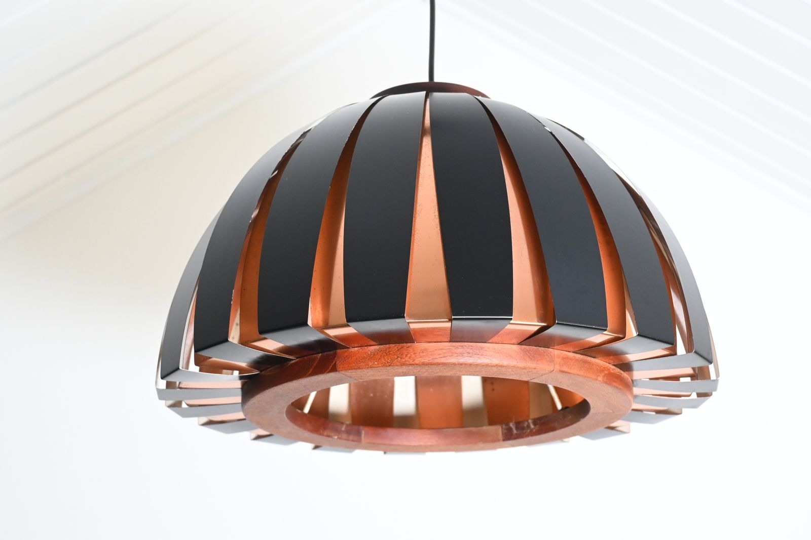 Rare Vintage Fiesta Metal With Wood Pendant / Hanging Lamp By Svend Aage Holm Sørensen, Denmark 1960s photo Lighting