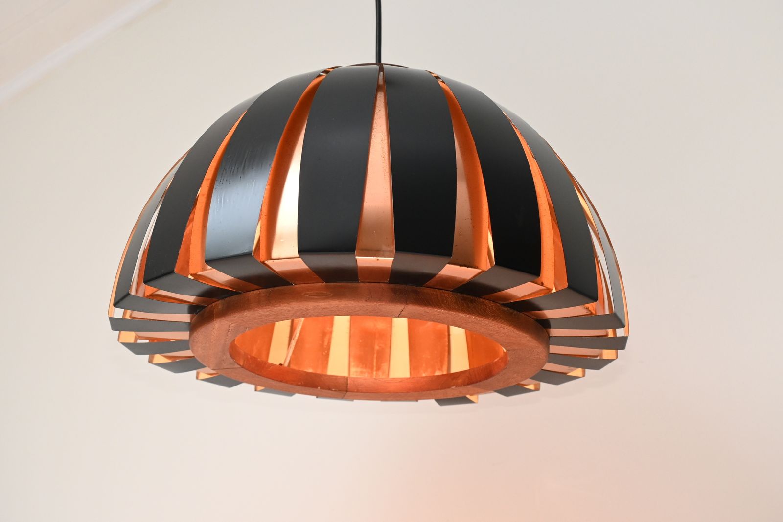 Rare Vintage Fiesta Metal With Wood Pendant / Hanging Lamp By Svend Aage Holm Sørensen, Denmark 1960s photo 689.0