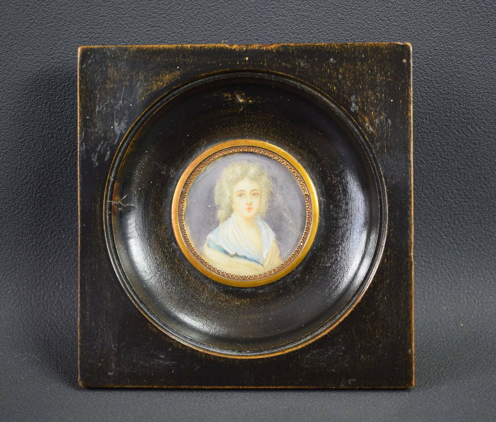 Vintage French Antique Miniature Portrait Woman 19th