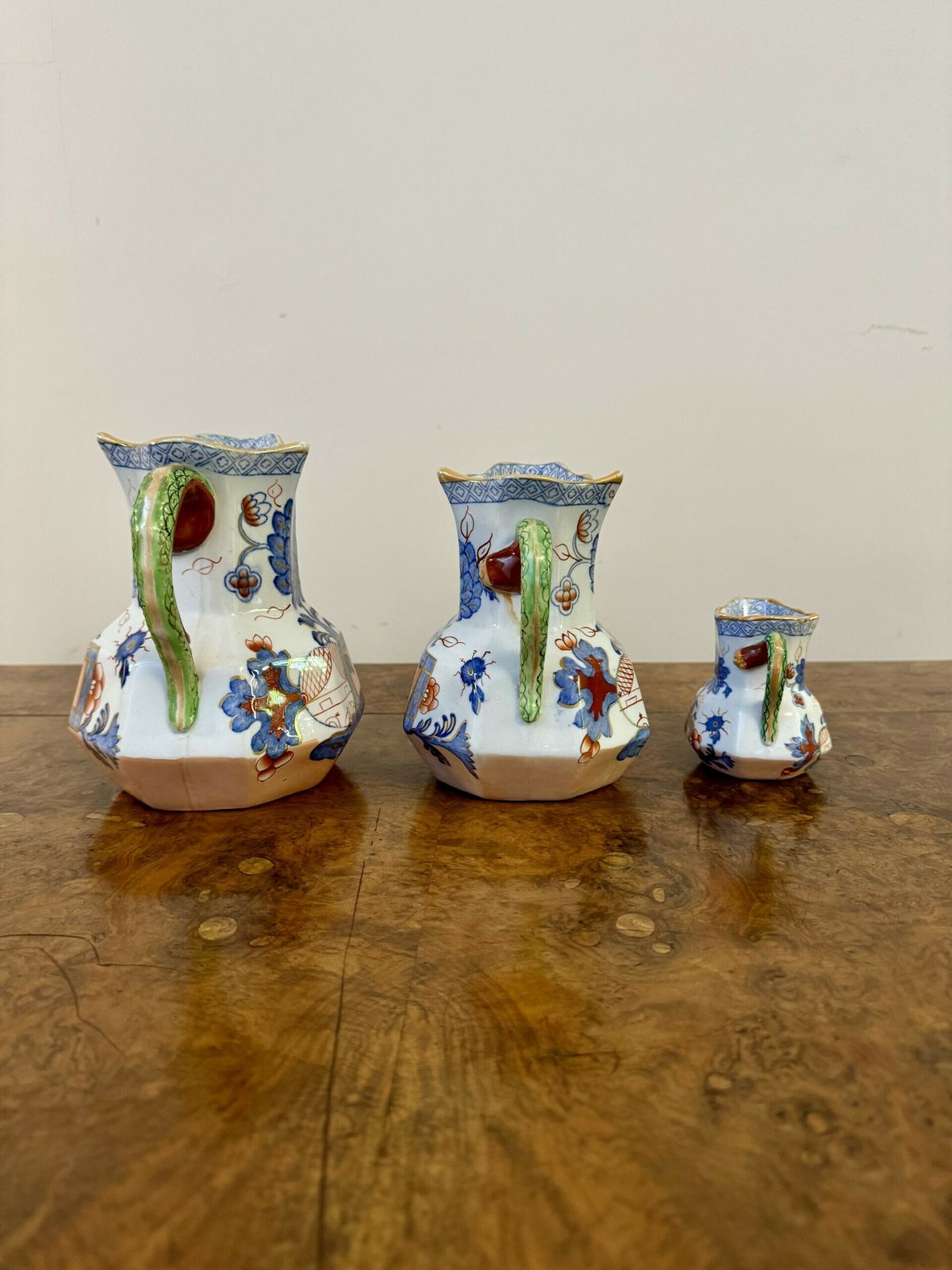 Rare Set Of Three Graduated Antique Masons Ironstone Hydra Jugs photo Home Decor