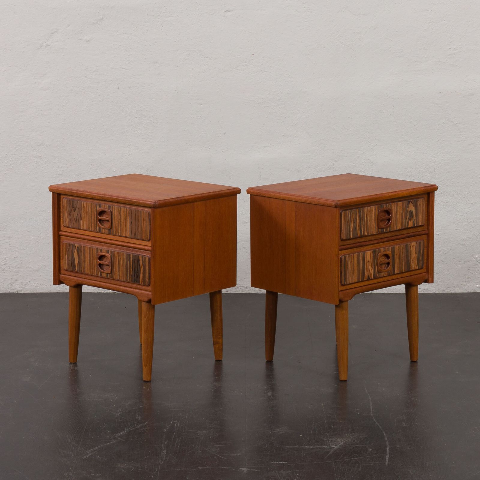 Mid Century Teak Bedside Tables With Rosewood Inlays, Denmark 1960s, Set Of 2 photo vinterior