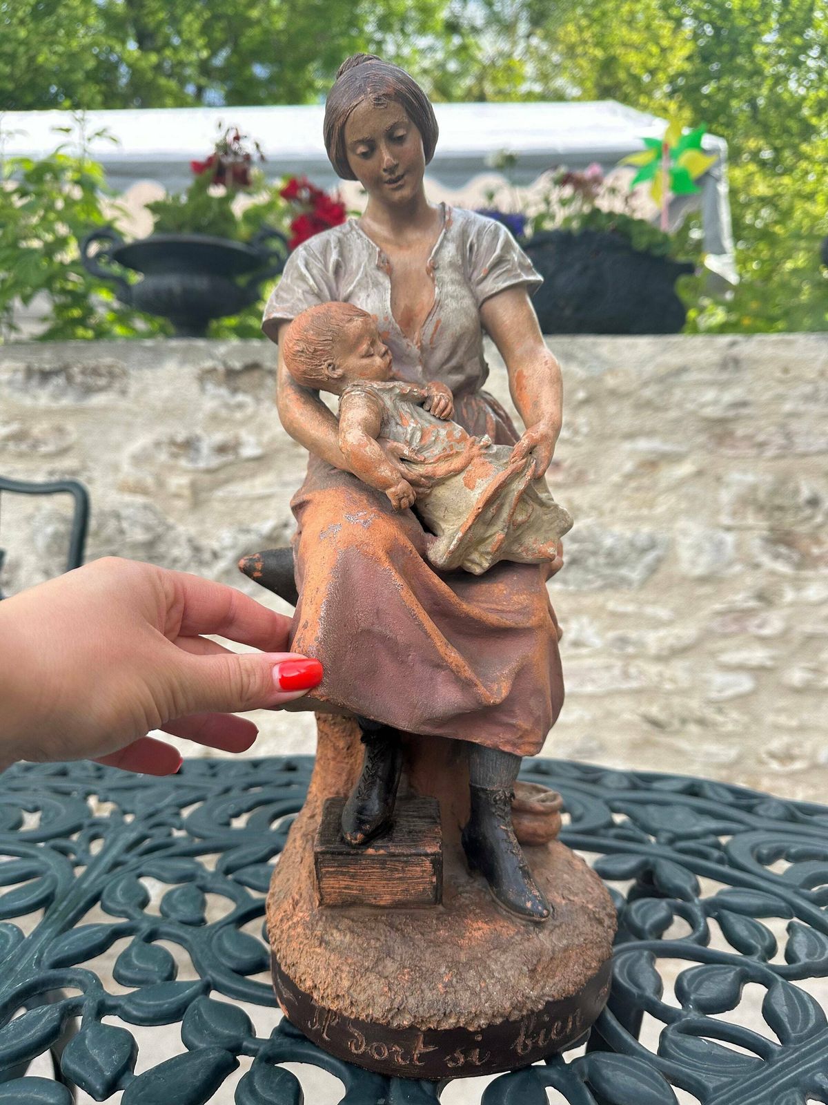 photo for sale Rare French Antique Motherhood Terracotta Sculpture Of Mother And Baby 19th Century Statue By Joseph Le Guluche