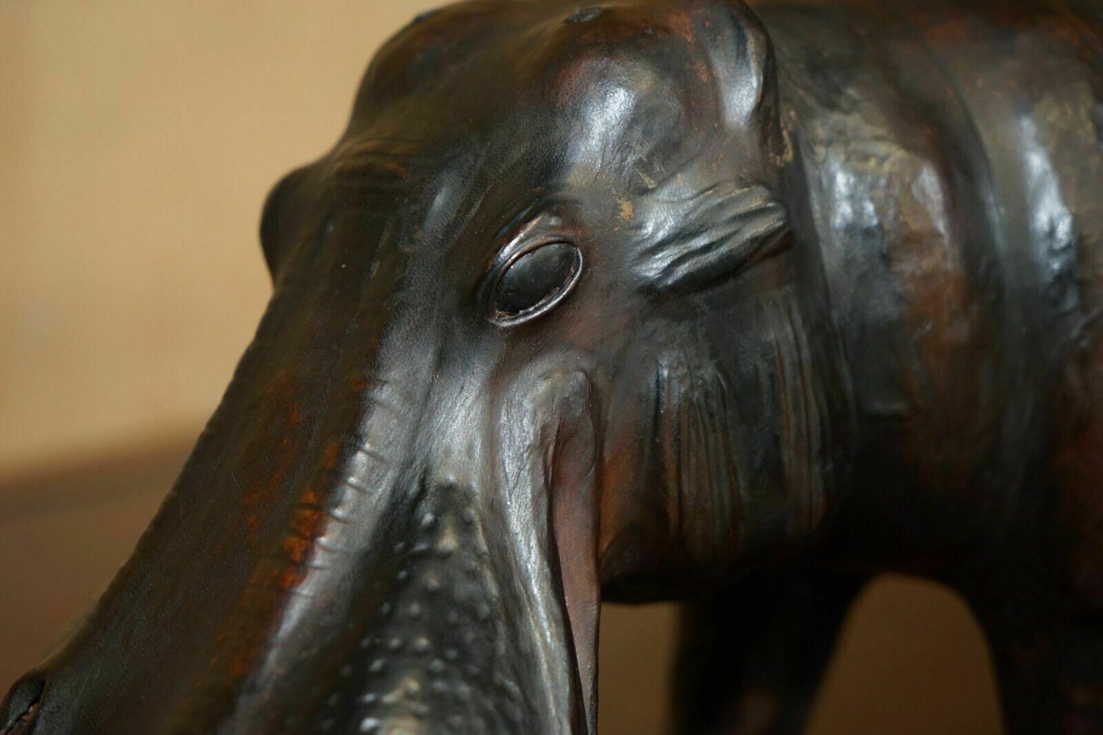 photo buy Collectable Liberty's London Omersa Brown Leather Hippopotamus Footstool Hippo