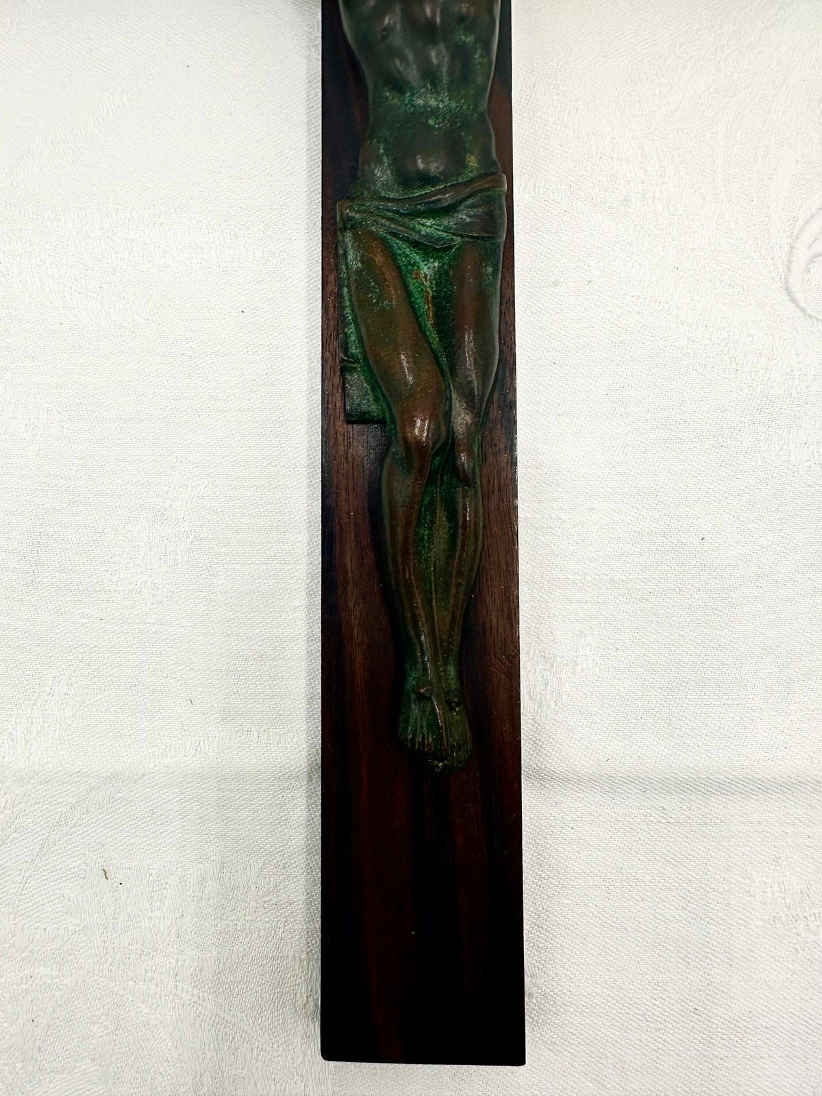 Art Deco Green Bronze And Macassar Ebony Wall Crucifix By Hartmann photo for sale