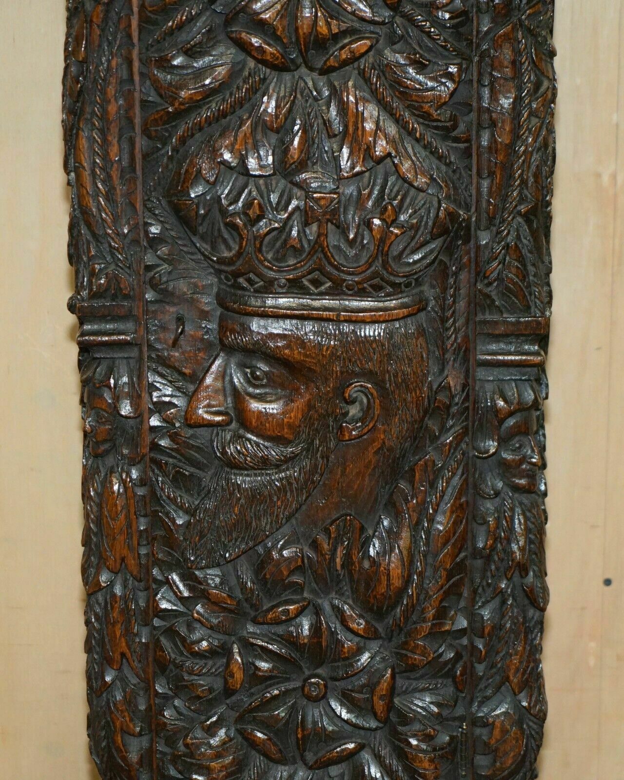 Exquisite Antique Restored Hand Carved Grandfather Clock Case Depicting A King photo vinterior