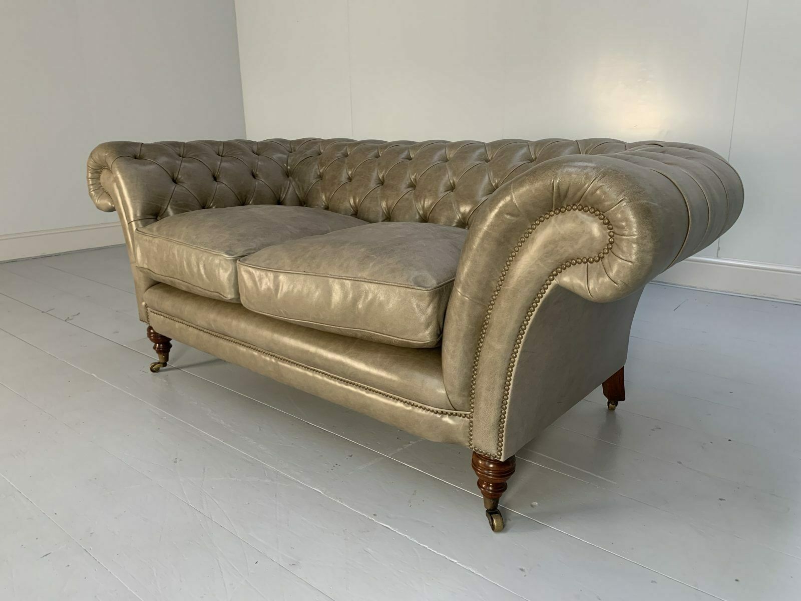 Pair Of Beaumont & Fletcher “Grenville” 2 Seat Chesterfield Sofas – In Grey Leather photo 12900.0