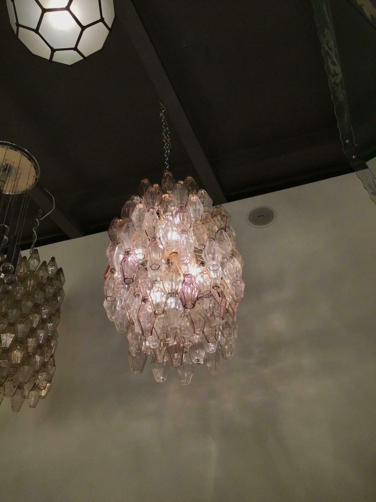 Venini Chandelier Carlo Scarpa Poliedri 1950 Murano Glass Iron Brass, Italy photo vintage