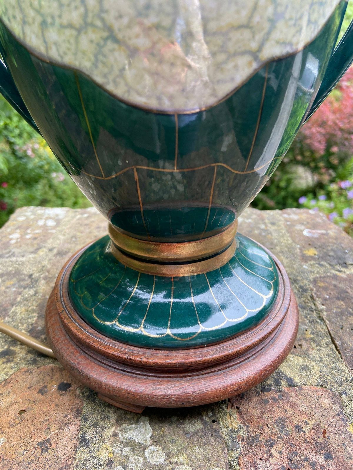 Elegant Vintage Green And Gold Urn Shaped Table Lamp, Working Lamp, Classic Lamp, Table Lamp, Vintage Lamp photo furniture