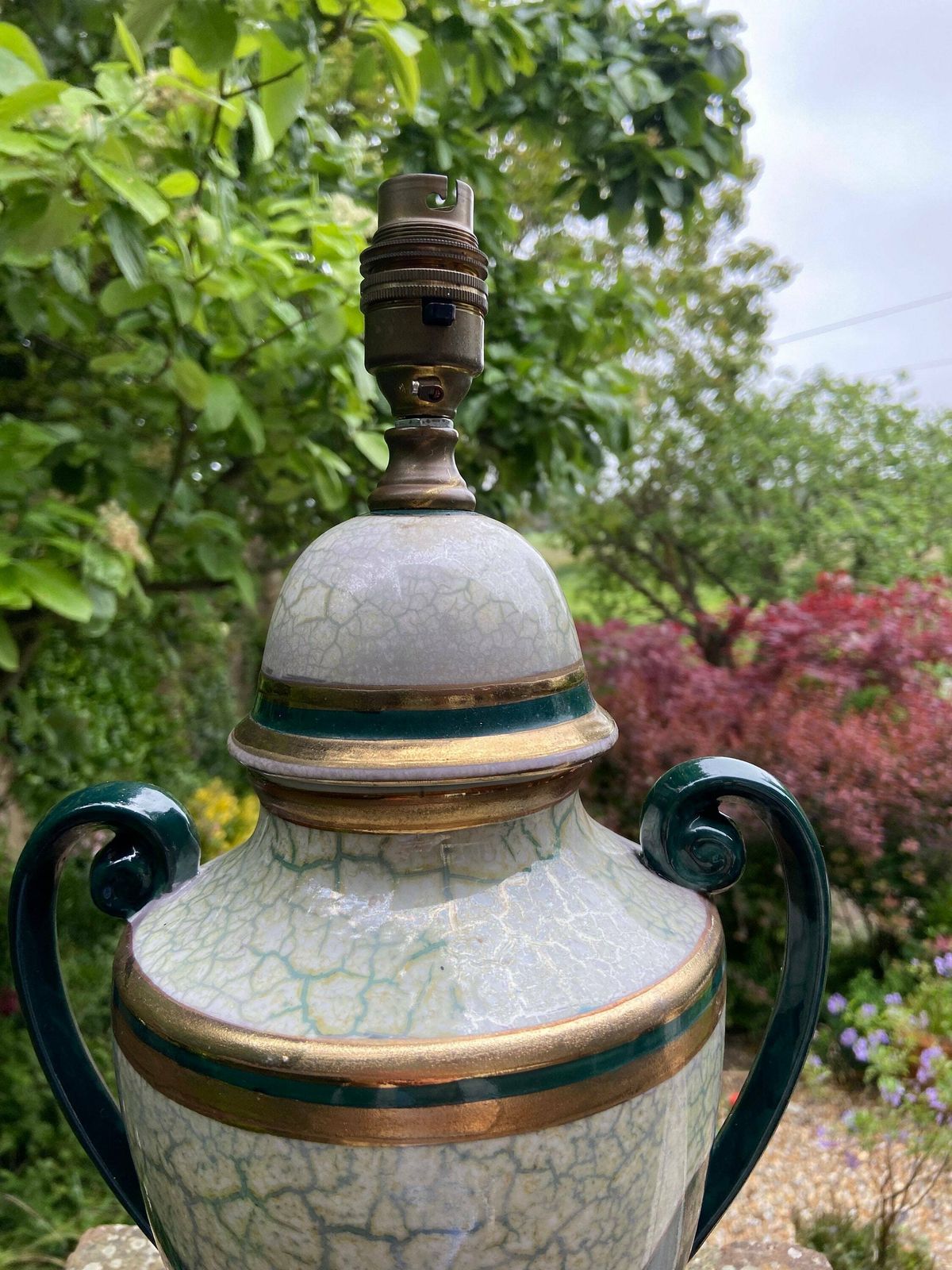Elegant Vintage Green And Gold Urn Shaped Table Lamp, Working Lamp, Classic Lamp, Table Lamp, Vintage Lamp photo Lighting