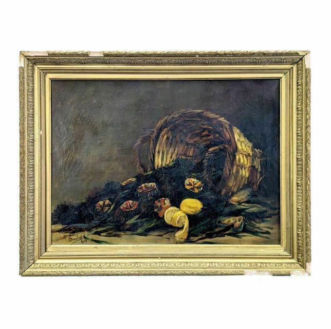 Oil On Canvas Still Life With Sea Urchins And Lemons Signed Bouchet 1903