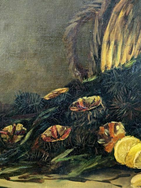 Oil On Canvas Still Life With Sea Urchins And Lemons Signed Bouchet 1903 photo Art