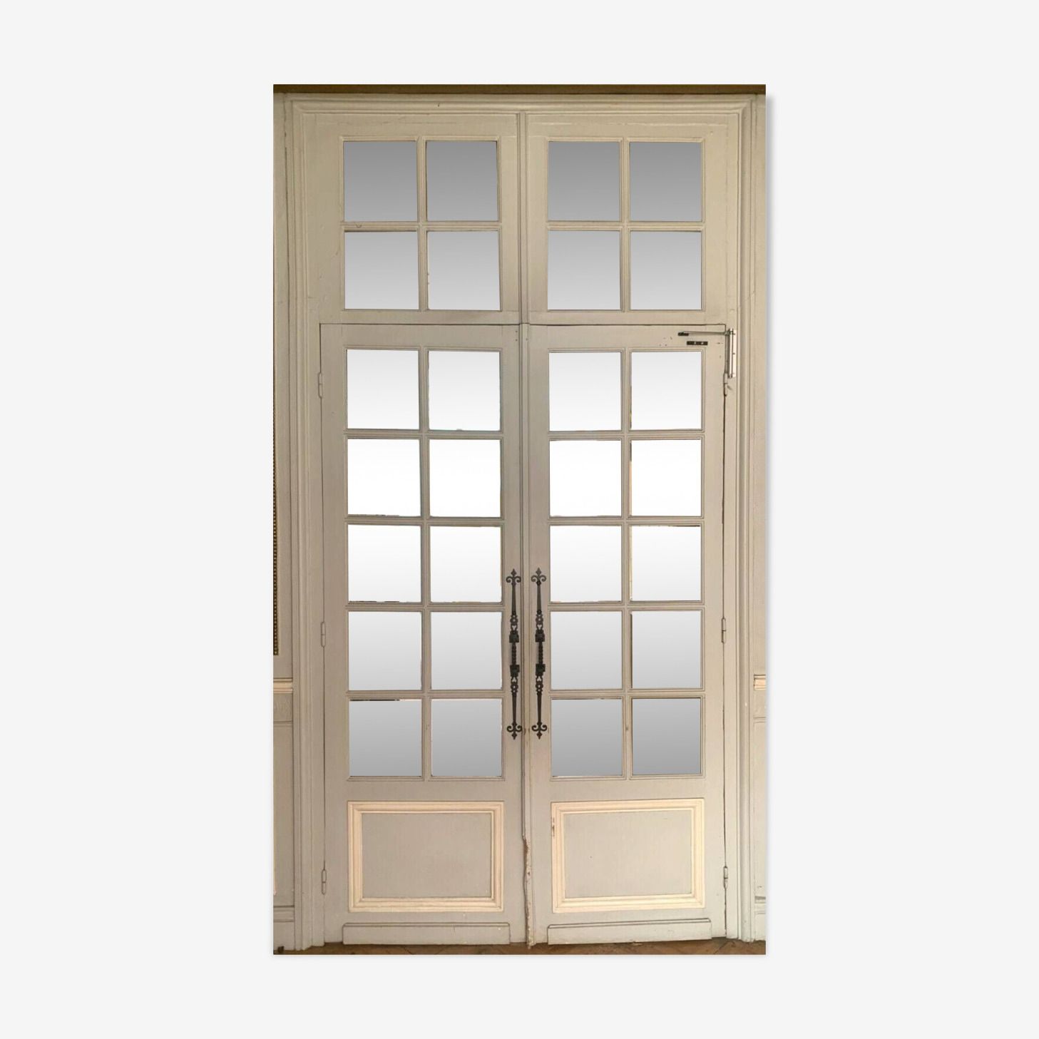 Double Separation Doors With Transom And Beveled Glass 20th Century