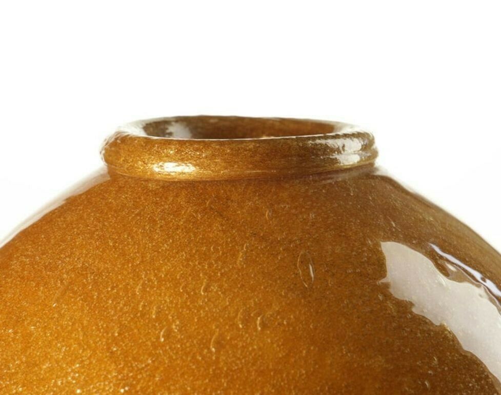 photo furniture Seguso For Bisazza Pair Mustard Murano Pulegoso Vase Gold Rim, 1993 Signed