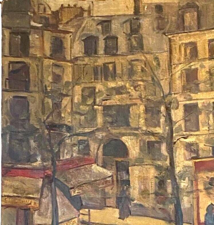 "Animated View Of A Street In Paris" Oil On Canvas 20th Century photo Art