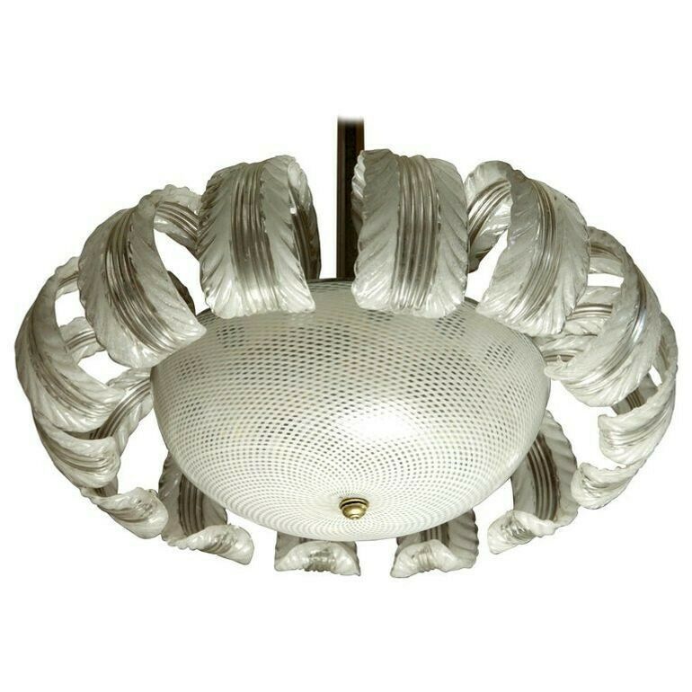 Barovier Et Toso Attributed, 14 Pulegoso Leaves Reticello Bowl, 1940s, Murano