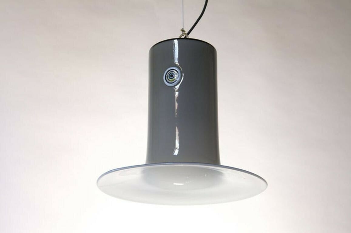 Alessandro Pianon, Vistosi, Murano Glass Gray Cased Lattimo Suspension, Murrina photo furniture