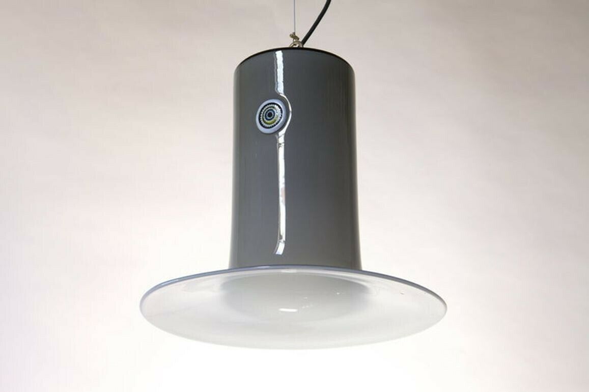 Alessandro Pianon, Vistosi, Murano Glass Gray Cased Lattimo Suspension, Murrina photo Lighting