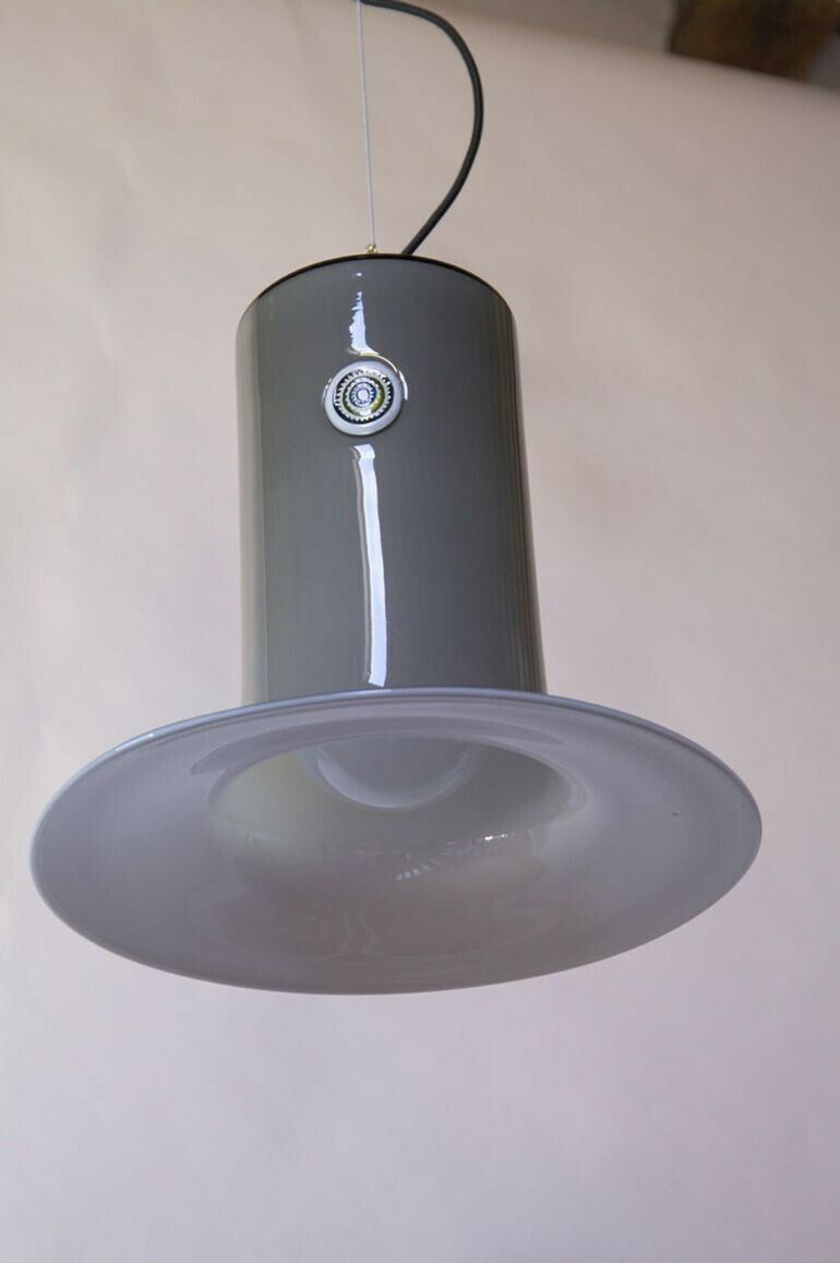 photo for sale Alessandro Pianon, Vistosi, Murano Glass Gray Cased Lattimo Suspension, Murrina