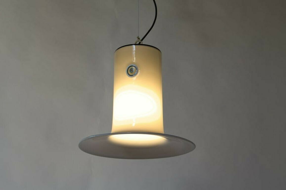 Lighting Alessandro Pianon, Vistosi, Murano Glass Gray Cased Lattimo Suspension, Murrina photo
