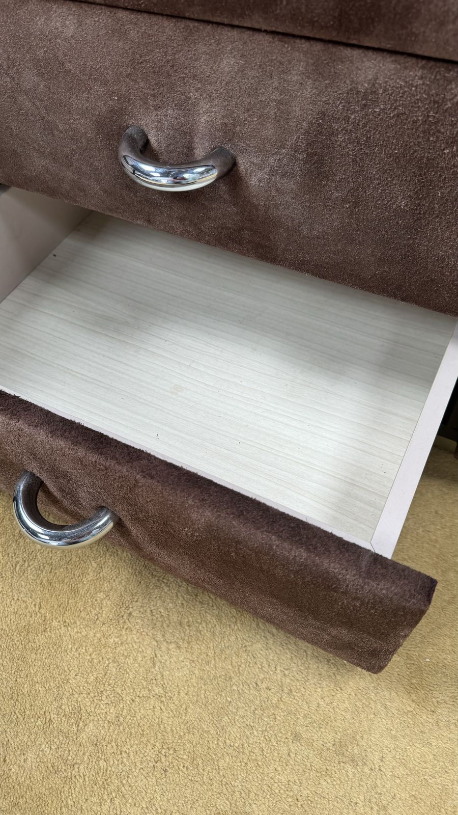 Furniture Superb 1970’s Brown Suede Vanity Dresser photo
