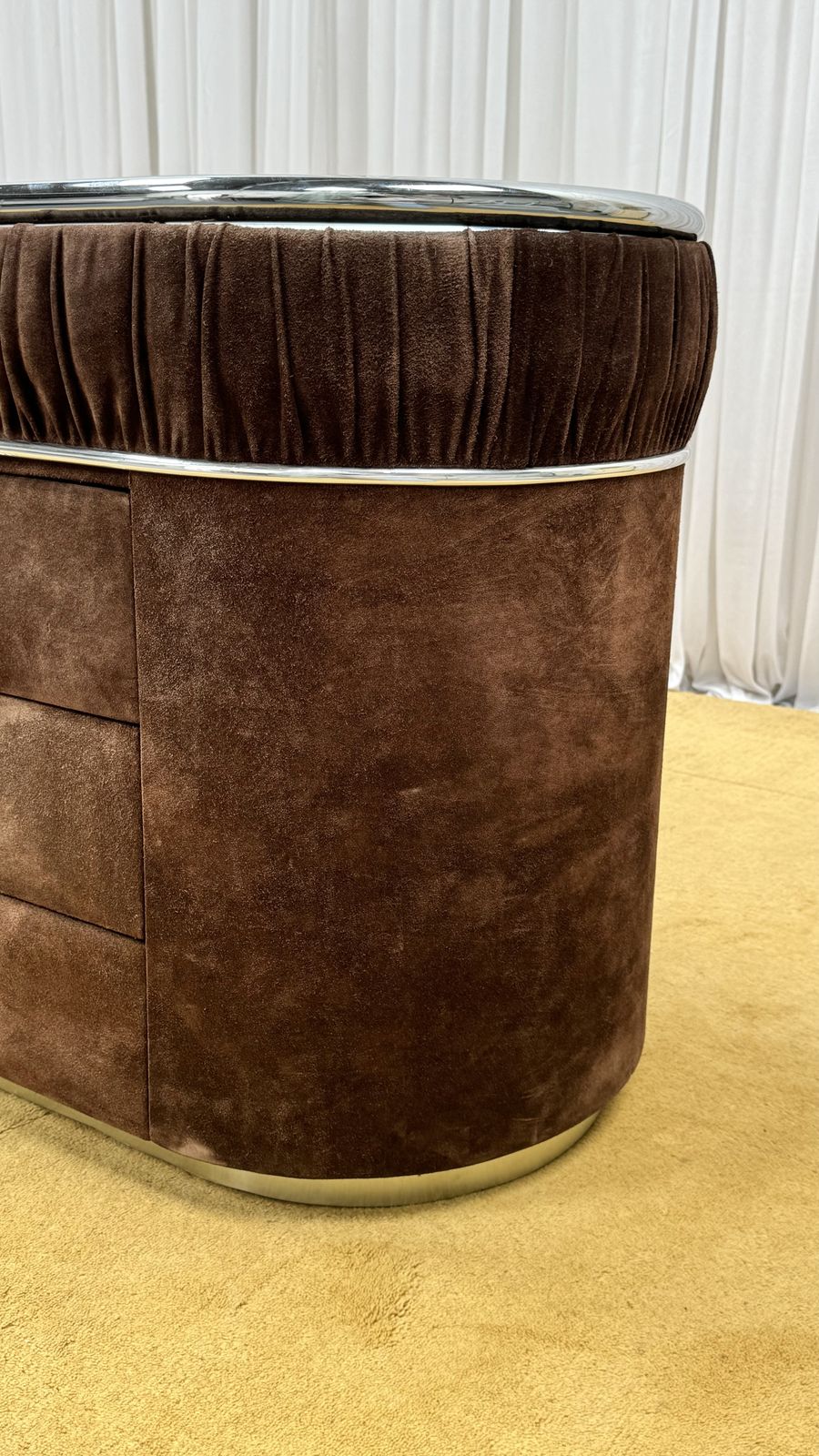 Superb 1970’s Brown Suede Vanity Dresser photo vinterior