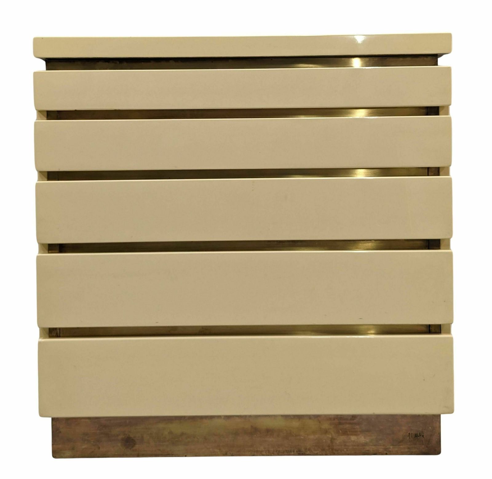 80s Cream Lacquered 5 Drawer Chest Of Drawers By Jean Claude Mahey
