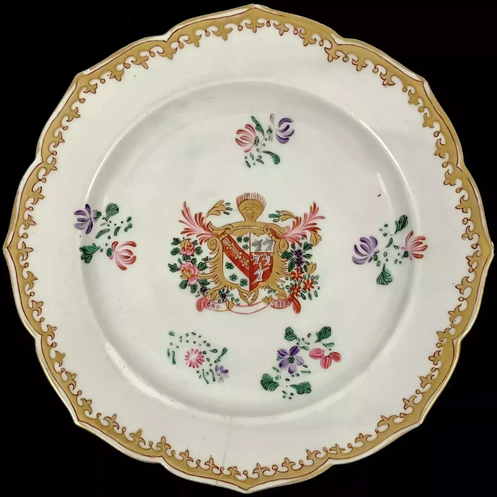 18th Century Porcelain Chinese Export Armorial Plate, Deer/Dogs Coat Of Arms photo furniture
