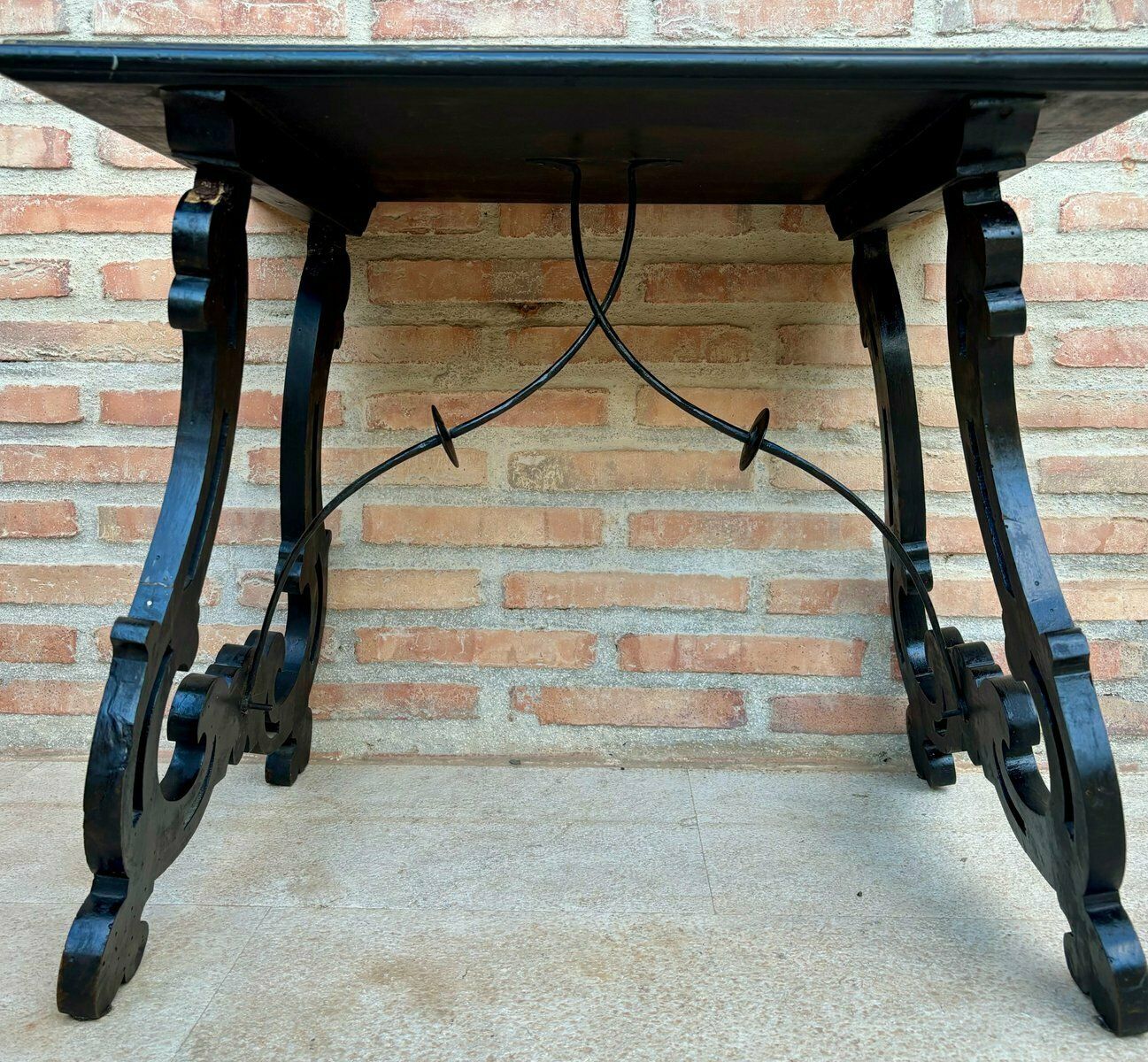 Spanish Baroque Side Table With Lyre Legs And Marquetry Top, 1850 photo 1664.0