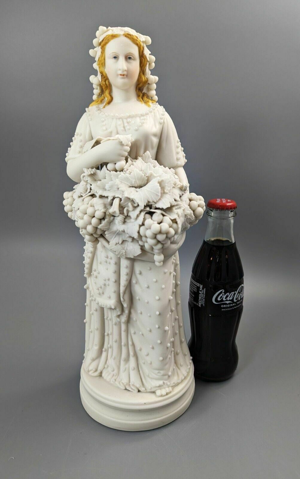 photo for sale Lady With A Basket Of Grapes, Parian Ware Porcelain, Mid 19th Century