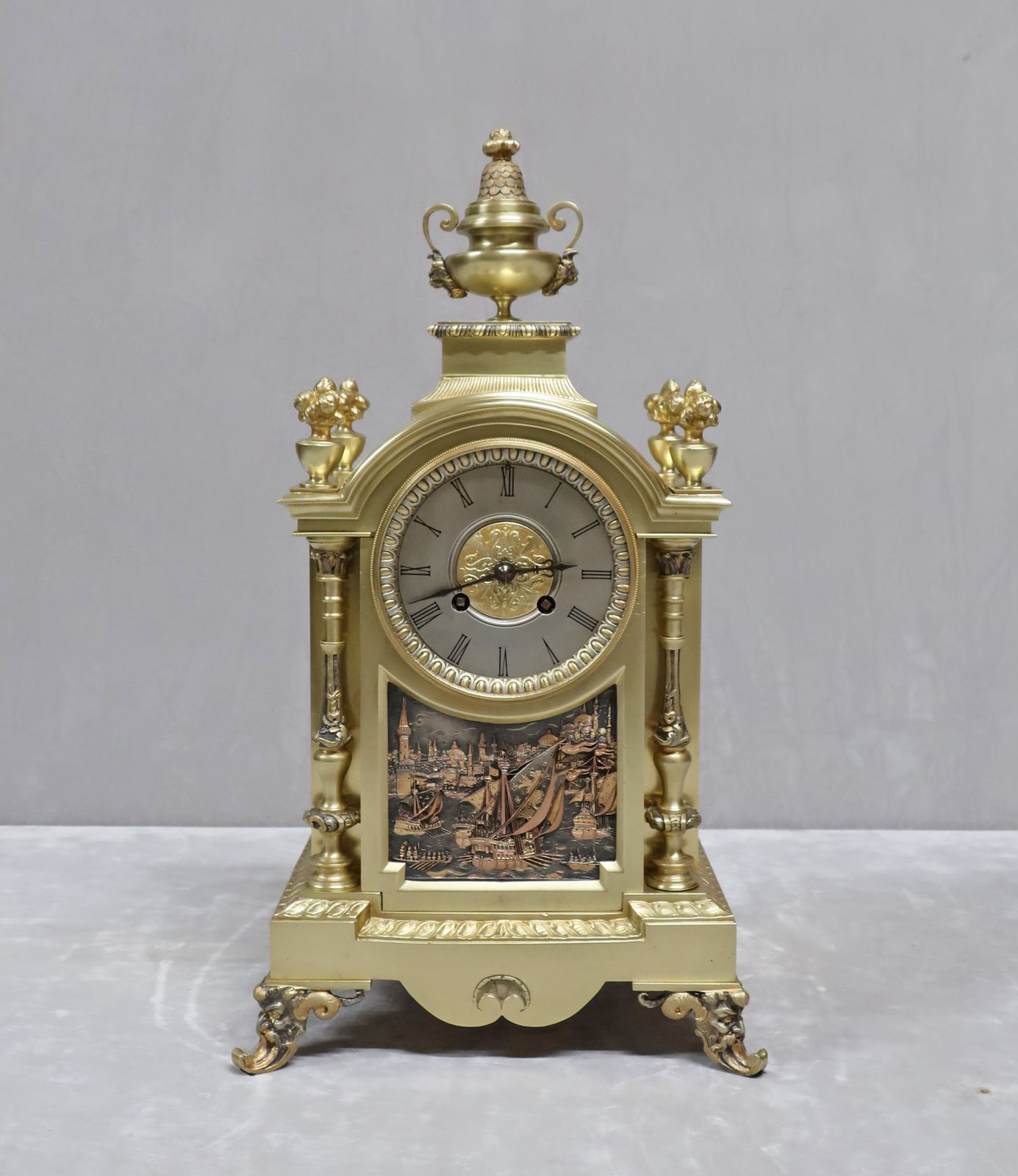 French Brass & Gilt Antique Mantel Clock Set By A.D Mougin photo furniture