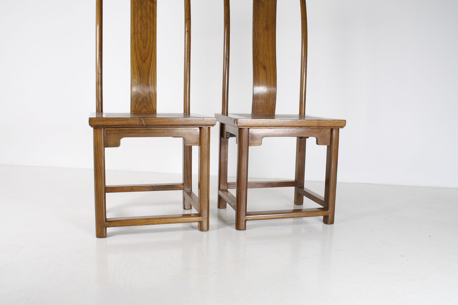 A Pair Of Lacquered Chinese Northern Elm Yoke Back ‘Officials Hat’ Chairs photo vintage