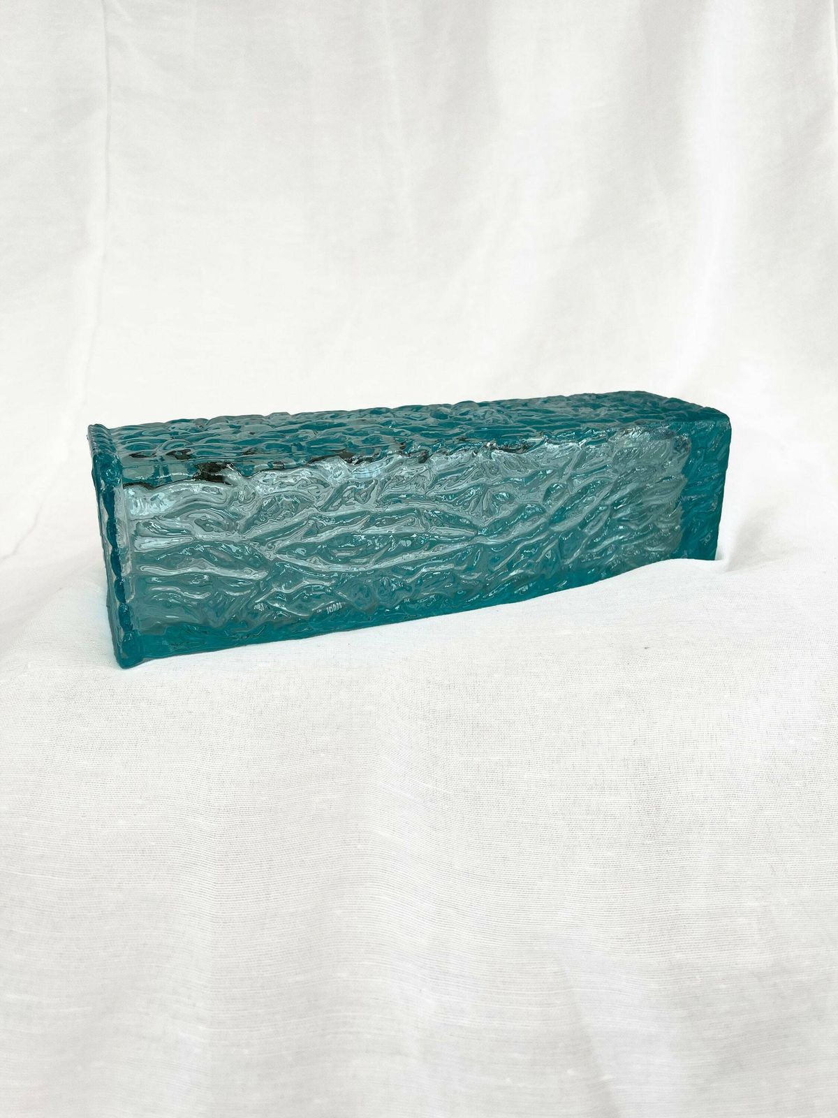 Mid Century Davidson Brama Luna Turquoise Blue Vintage Glass Bark Vase 1960's Retro photo vinterior