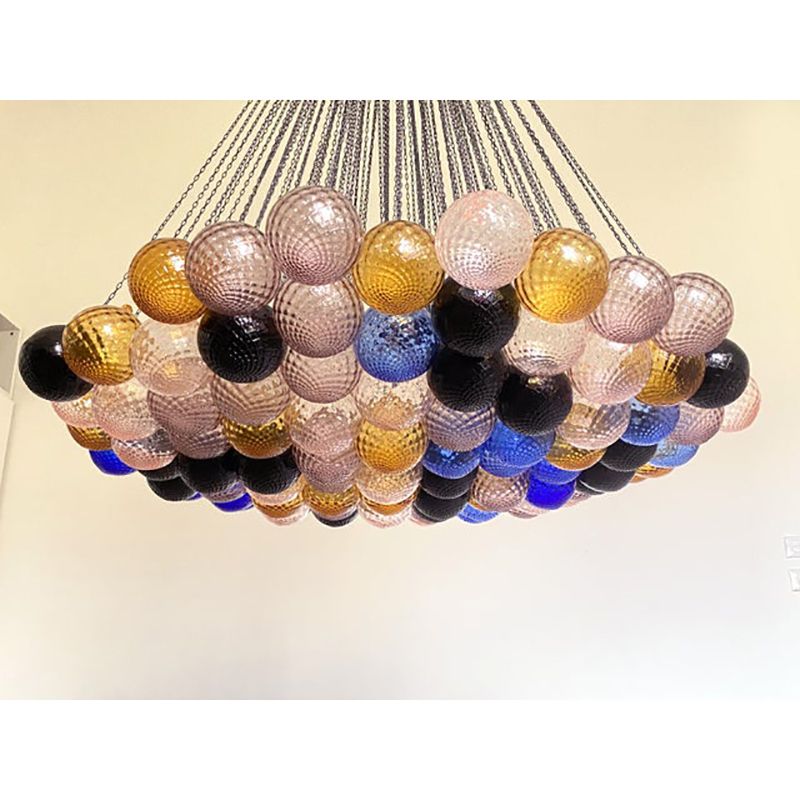 Scenographic Multicolor “Ballotton” Balls Murano Glass Chandelier photo vintage