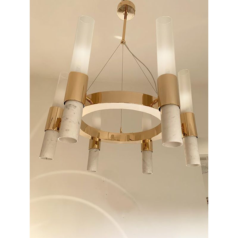 Contemporary Gold Ring Chandelier With Gradient White And Carrara Marble Glasses By Simoeng photo vintage